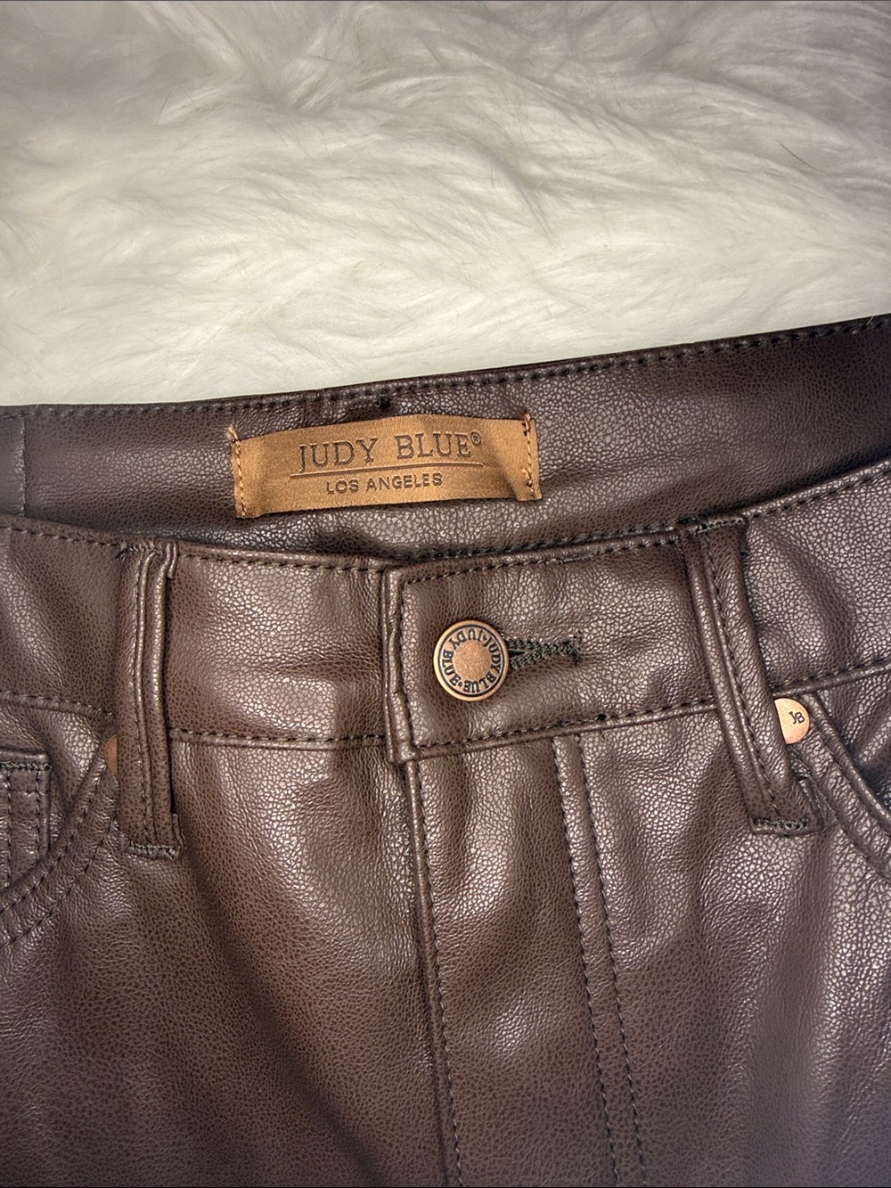 Judy Blue Brown Faux Leather Wide Leg Pants Size 9/29 High Rise Vegan Leather - Picture 2 of 13